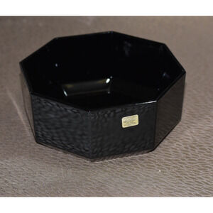 Vintage ARCOROC France Octime Black Serving Large 7" Octagon Glass Bowl